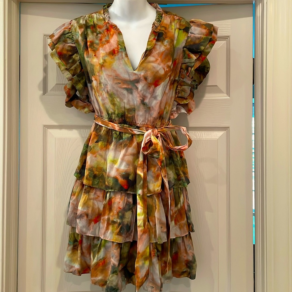 Marie Oliver Emery tiered ruffle mini dress sz xl - Picture 2 of 6